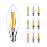 Lot 10x LED E14 Bougie Filament Claire 4.5W 470lm - 827 | Dimmable - Remplacement 40W